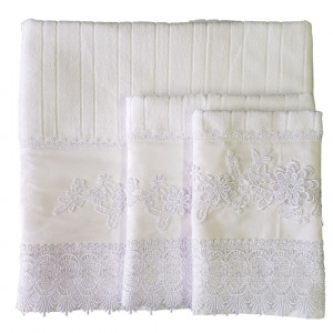 Jogo de toalhas brancas com bordado 3 peças Lar em Cor