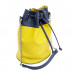 Bolsa saco em couro azul e amarelo Maria Adna