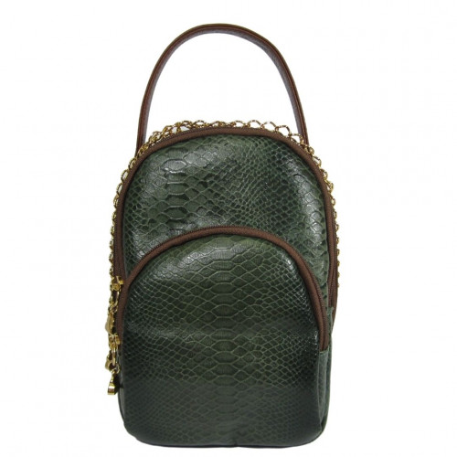 Bolsa transversal oval em couro verde e marrom Maria Adna