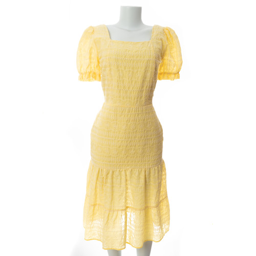 Vestido Midi em laise amarelo Maria Adna