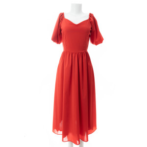 Vestido Midi de mangas bufantes vermelho Maria Adna