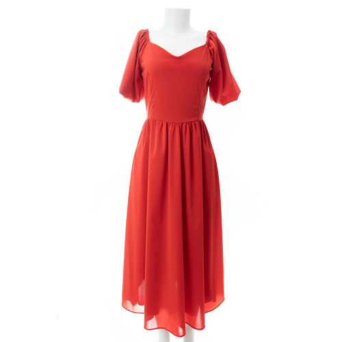 Vestido Midi de mangas bufantes vermelho Maria Adna