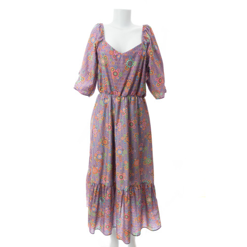 Vestido longo com laço e mangas bufantes roxo Maria Adna