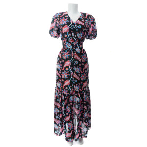 Vestido longo floral preto Maria Adna